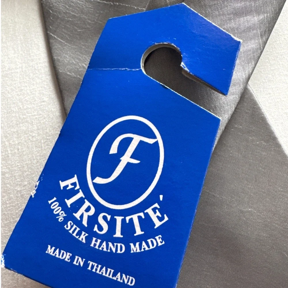 Firsite Necktie Men One Size Silver Grey 100% Silk Handmade Textured Slub Tie
